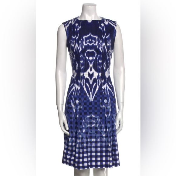 Oscar de la Renta Dresses & Skirts - Oscar de la Renta 2015 Ikat Print Blue White Cotton Knee-Length A-Line Dress 10